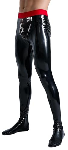 GREEFEI Pantaloni Uomo in Lattice Gomma con Copertura Anteriore Rimovibile Cavallo,Leggings Lattice con Calzini Attaccati M