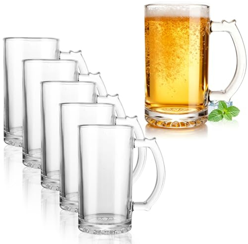 LDXDRU 6 bicchieri da birra, 0,5 litri, boccale da birra con manico, 500 ml, bicchieri da birra di alta qualità, resistenti alle goccioline, bicchieri classici per il bar di casa, bicchieri da birra