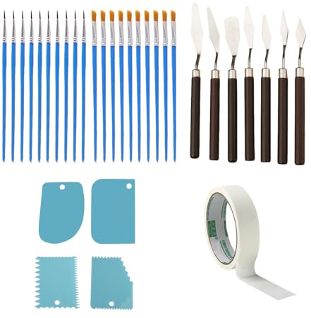 Set di 32 spatole per pittura acrilica, 7 palette di coltelli, 4 coltelli in acrilico, 20 pennelli con setole in nylon e 1 nastro per carta ad acquerello, per colori acrilici, pittura a olio, gouache