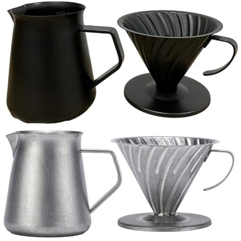 FUBESK Verser Over Dripper Cafetière 600 ml Filtre en acier inoxydable pour usage domestique avec couleur argentée