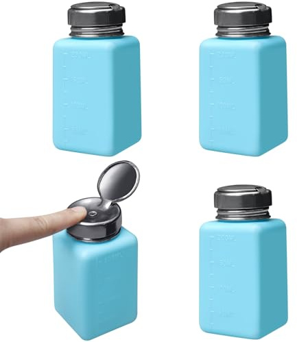 4 stycken 200 ml tryckdispenser, pumpflaskor för aceton och nagellacksborttagare, tomma pumpflaskor, blå med skala, lösningsmedel, alkoholdispenser, påfyllningsbar, pumpflaskdispenser, set för