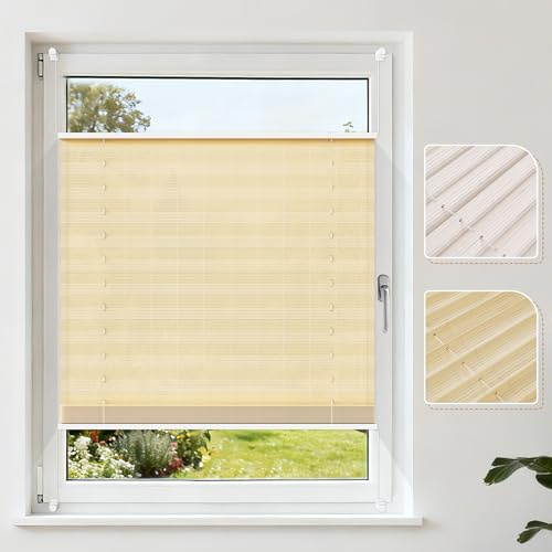 Grandekor Plissee Klemmfix ohne Bohren aus Bambus 70x130cm(BxH) Natur Blickdichtes Faltplissee für Fenster & Tür, Sichtschutz und Sonnenschutz