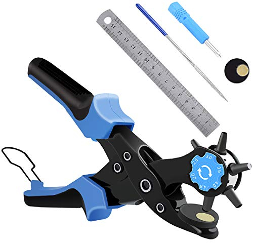[Volles Set] Leder Locher, Diyife® Gürtel Locher, Heavy Duty Revolver Lochzange mit Extra Punch Platten und Lineal, Multi Sized Puncher für Gürtel, Kunsthandwerk, Karte, Gummi, etc.