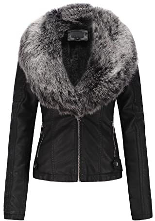 Geschallino Cappotto da Donna in Finta Pelle Scamosciata Giacca con Cappuccio Inverno Caldo Cappotto Foderato in Pile Cappotto 9201 Nerogrigio XXL