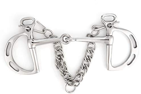 Edelstahl Pelham Gebiss Fest gegliedertes Maul Kauen Maul Roller Trense Gebiss Doppel gegliedertes Maul Pelham Gebiss mit Haken und Kette(125mm)