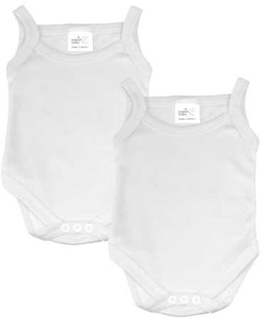 Baban Baby Strap Shoulder Bodysuit Vests 2 Pack, White, 6-12 Months