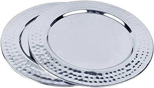 Kosma Set of 2 Premium Stainless Steel Charger Plates (33cm) - High Polished Hammered Underplates