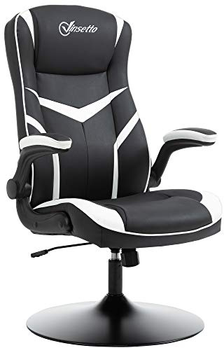 Vinsetto Poltrona da Gaming da Ufficio Ergonomica, Altezza Regolabile, Base Fissa, Braccioli Pieghevoli Nero e Bianco