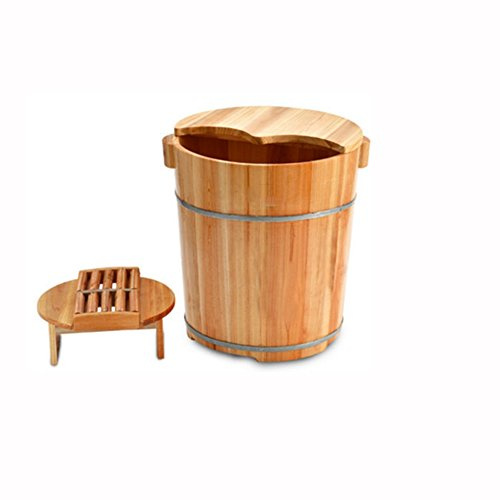 Foot Tub Wooden Foot Basin Reducing Stress 40cm High Chinese Fir with Cover Thicken Reflexology Tub Wash The Wooden Barrel Foot Bath Barrel Foot Tub Fumigation Barrel Foot Massage (Color : 2, Size : 3