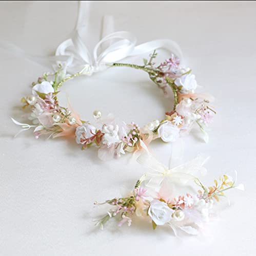 Flower Headband Pearl，Blumenkranz Haare,Braut Haarschmuck Blumen Haarschmuck Blumenkranz für Braut Fotografie Hochzeit Festival(Birne)