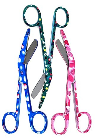 3 Lister Bandage Scissors 5.5 Long, Nurse Vet Tech Gift - Made of Stainless Steel - First Aid, Used For Cutting Gauze, Tape, Clothing Bandages, Vet Wrap Adhesive Removal, Comes In Different Patterns