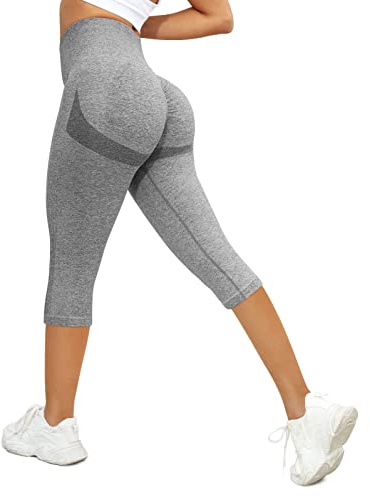 PASUDA Leggins Mujer Push Up 3/4 Capris Mallas Pantalones Deportivos Anticeluliticos Yoga Leggings de Cintura Alta Elásticos Barriga Control Pantalones Deporte para Fitness Correr (Gris, S)