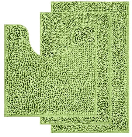 Reyox Chenille Badezimmerteppich Set 3 Teilig, Badvorleger rutschfest Waschbar, Weicher Absorbierende Badematte Apfelgrün