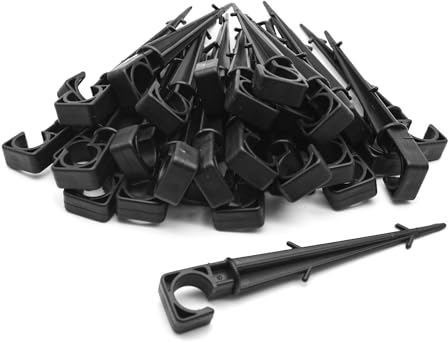 DOJA Barcelona | Schlauch Anker Bewässerung | Packung 50 | 16-20mm Ø | Gartenschlauch Halterung | Gartenschlauch Anker Boden | Heringe Kunststoff | Rohrhalter für Tropfschlauch, Bewässerungsschlauch