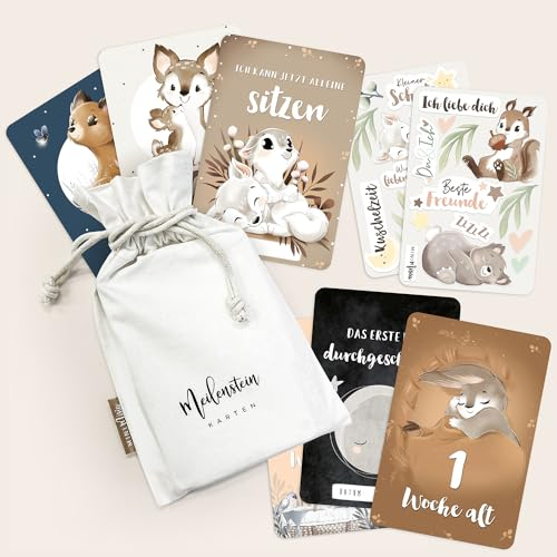 Meilensteinkarten Baby Deutsch | Große 0-3 Jahre Paket | Mit Stickerset | Babygeschenk Junge und Mädchen | Geschenk baby | MINI Misiu | Mein Erstes Jahr babyalbum