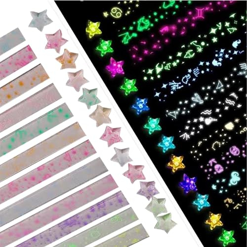 Kotkiddy Leuchtende Origami-Stern-Papierstreifen,Paper Star Strips, Origami Star Paper, Paper Strips Paper Star Papierstreifen, 210 Blatt leuchtendes Sternenpapier