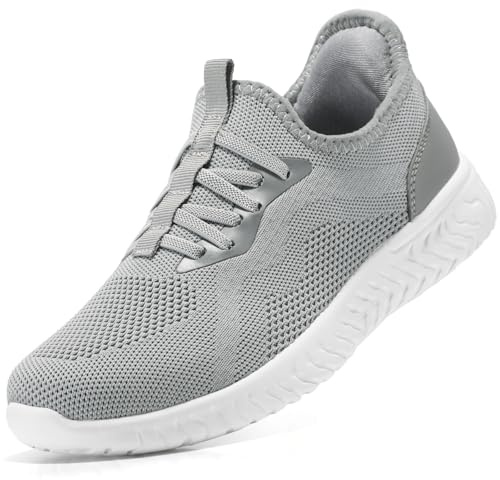 STQ Scarpe Donna Sneakers da Ginnastica Senza Lacci Basse Leggere Comode Camminare Ortopediche Soft Memory Foam Antiscivolo Tennis Fitness Palestra Grigio Chiaro 42 EU