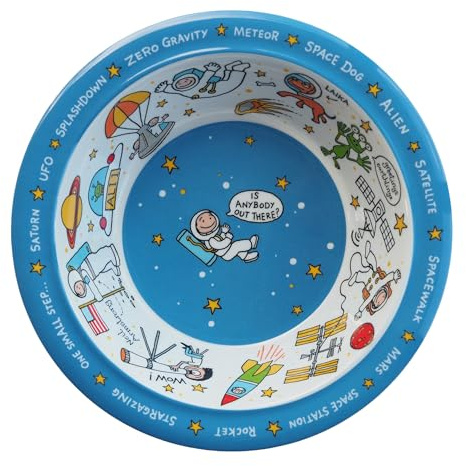 Tyrrell Katz Kids Space Printed Bowl in Blue Melamine - Dishwasher Safe Children's Dish Outdoor Dining Tableware Everyday Plate - 16.5 cm