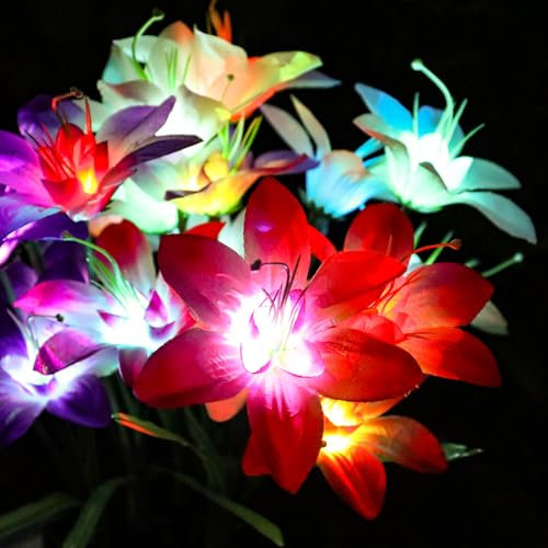 LOVERUIS Lumières Solaires Extérieures 4 Paquets de Lumières Solaires Extérieures à Leds Colorées pour Fleur de Lys Imperméables Changeantes pour Patio, Cour, Allée, Jardin