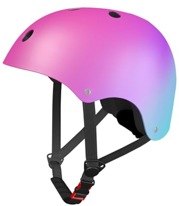 LANOVAGEAR Skaterhelm Fahrradhelm, Belüftung Sicherheit leicht Skateboarding Helm für Fahrrad Skateboard Scooter Kind Erwachsene (rosa+lila+Zyan, M)