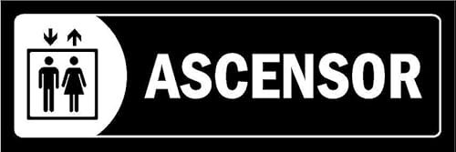 Elevator, black and white informational sign SP047 - Self adhesive sticker (150mm x 50mm)