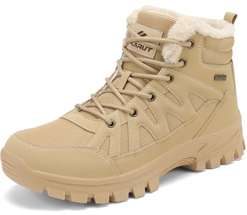 FLARUT Herren Winterstiefel Warm Gefüttert Wanderstiefel Schneestiefel Trekking Stiefel Schuhe Winterschuhe Wanderschuhe Schneeschuhe Outdoor(Khaki,42)