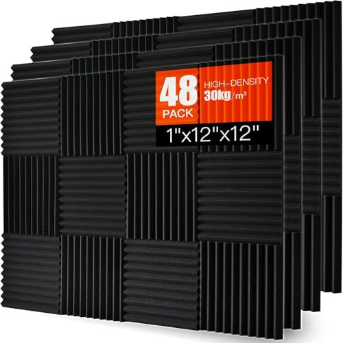 Acoustic Foam Panels 48 Pack 2.5 x 30 x 30cm Saiqiang Black Soundproofing Panels Wedges for Wall Noise Absorbing Sound-Damping Fire-Resistant Sound Proof for Studio, Gaming Room