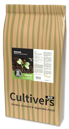 CULTIVERS Biochar 40 L (8 kg) Carbón para Huerto, Césped, Compost y Plantas. Biocarbón Mejorador del suelo. Carbón Vegetal Acondicionador y Retenedor de CO2.