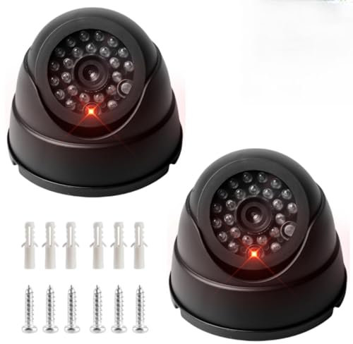 GOMETY 2 Stück Kamera Attrappe, Dummy Sicherheits Dome Kameras CCTV Fake überwachungskamera mit Rot Blinkender LED, Dummy Kamera Attrappe Überwachungskamera Attrappen für Innen Außenbereich