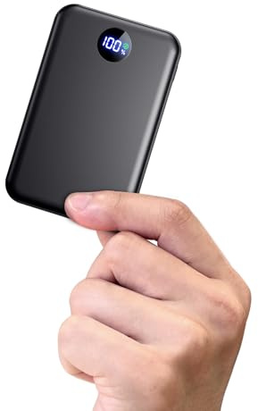 Power Bank, 22.5W Mini mit USB-C Input & Output Schnellladung PD QC 3.0, Externer Akku mit LED Display, Kompatibel mit iPhone 17 16 15 14 13 Xiaomi Travel Camping Outdoor,15000mAh-schwarz