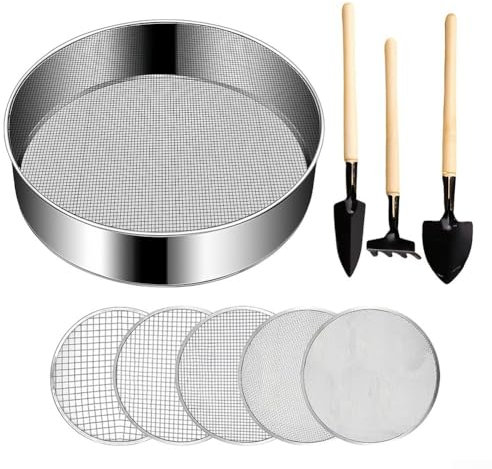 ZMdooreasy Tamiz de suelo de jardín de 20 cm, pantalla redonda de acero inoxidable con múltiples tamaños de malla de 3 a 12 mm para filtración de arena de abono de tierra de macetas