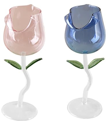 BONJUME Bicchieri Da Vino Rosso, 2PCS 280ml Bicchieri Da Vino A Forma Di Rosa Calice Da Champagne Rosa E Blu Flûte Da Matrimonio Per Regali Cene A Casa Matrimoni Riunioni Di Famiglia