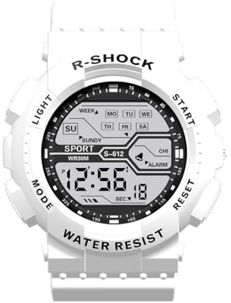 Mäns sport mode handled LCD stoppur datumklocka gummi digital pojke herrklocka armbandsur med sekundvisare för sjuksköterskor, Vitt, En storlek
