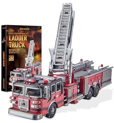 Piececool 3D pussel metall brandkår roterande stege lastbil, klassisk transport brandbil hantverk modellbyggsats, gör-det-själv-set vuxna, 354 delar