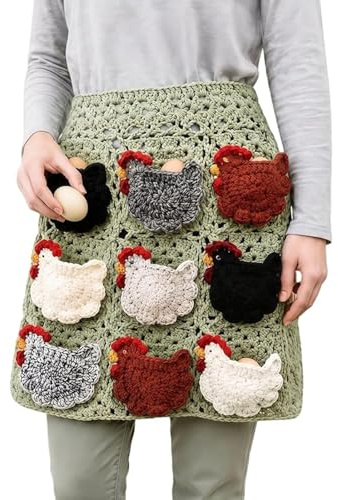 Grembiule Artigianale all'Uncinetto per la Raccolta delle Uova, con Tasche Singole – Grembiule da Fattoria con Tasche a Forma di Gallina per Pollaio e Aia