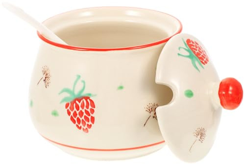 HEALEEP Pot à Condiments Récipient à Sel et Épices 300ml en Céramique avec Couvercle et Cuillère Conserve la Fraîcheur des Assaisonnements pour Rangement la Cuisine