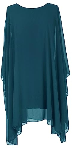TEXTURE Ladies Womens Italian Lagenlook Batwing Sleeve Flowy Chiffon Kaftan Tunic Top Blouse Dress One Size Plus UK 14-22 (Teal, One Size)