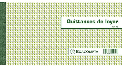 Exacompta - Réf. 40E - 1 Carnet à souche QUITTANCES DE LOYER - 50 feuillets papier chèque amagnétique 95g/m2 Clairefontaine - Chaque feuillet est prédécoupé - format horizontal 130 x 250 mm