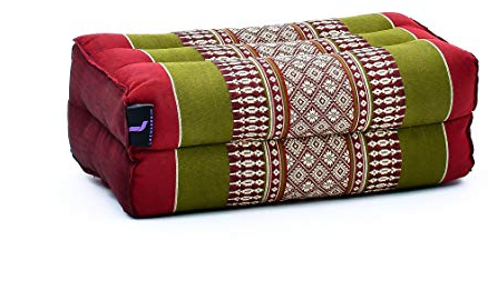 Leewadee Meditationskissen Yoga Block Zubehör Klotz Kissen Ökologisches Naturprodukt Thaikissen Nackenkissen, Kapok, 35 x 18 x 12 cm, Grün Rot