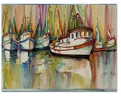 Caroline's Treasures JMK1074PLMT Shrimp Fleet Fabric Placemat Washable Placemat Dinner Table Decor No Ironing Linen Look