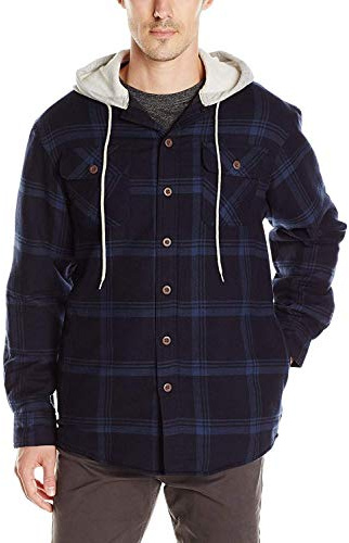 Wrangler Authentics Men's Long Sleeve Quilted Lined Flannel Jacket With Hood Button Down Shirt, Total Eclipse With Heather, L UK