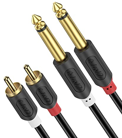 J&D Jack 6.35mm vers RCA Câble 0,9 m, Câble Audio Stéréo Audiowave Plaqué Or, Double Cinch Mâle vers 2 x Jack 6.35 Connecteur Adaptateur pour Haut-Parleurs, Systèmes Audio, Amplis