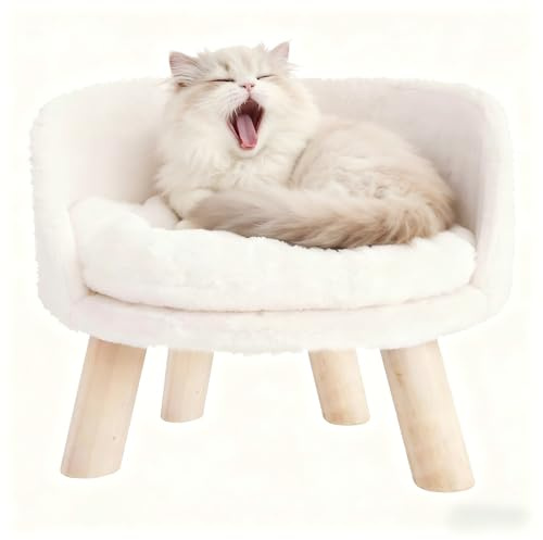 BingoPaw Elevated Pet Bed,Nordic Cat Stool with Cozy Pad Waterproof,Doggie Chair with Sturdy Wood Legs for Small Dog Kitten