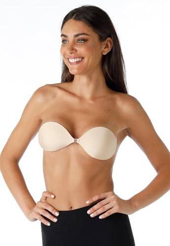 Lovable Reggiseno Invisibile e Adesivo, Senza Spalline, Coppe Adesive con Tessuto Esterno, Autoreggenti, Riutilizzabili, Invisible Secret Donna, Skin, S