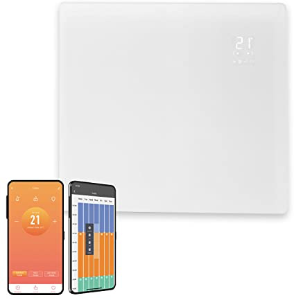 Vitra Glass WiFi Electric Panel Heater, Wall Mounted. Smart Convector Radiator With Timer & Thermostat, Splash Proof, Voice Control (500W, White)