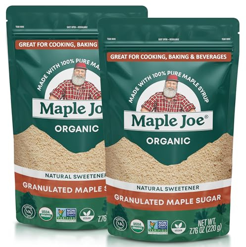 Maple Joe Pure Maple Sugar Granulated Made With 100% Grade A Maple Syrup. Powdered Maple Sugar For Cooking & Baking. White & Brown Sugar Substitute. Non-GMO Gluten Free & Vegan 7.8 oz /220g (2-pack)