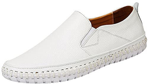 rismart Mocasin Hombre Casual Plano Cuero Ponerse Zapatos de Conducción Zapatilla