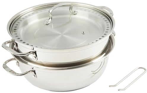 Kenmore Elite Devon Heavy Gauge Stainless Steel Tri-Ply Impact Bonded Induction 6.5 QT Dutch Oven W/ 11 Steamer and Metal Tong Set, 5-Piece