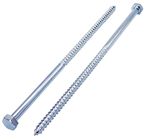 SKIR'CO (6 piezas) Tornillos de madera DIN 571 de acero galvanizado con cabeza hexagonal M10 x 300 mm, tornillos de coach, tornillos hexagonales, tornillos de retardo