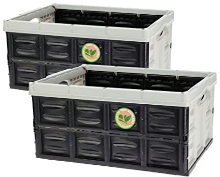 Spetebo Klappbox 2er Set 45 Liter schwarz grau - 53 x 39 cm - Universal Faltbox mit Tragegriffen - Klapp Falt Ausbewahrungs Transport Box Einkaufs Wäsche Korb recycelbar